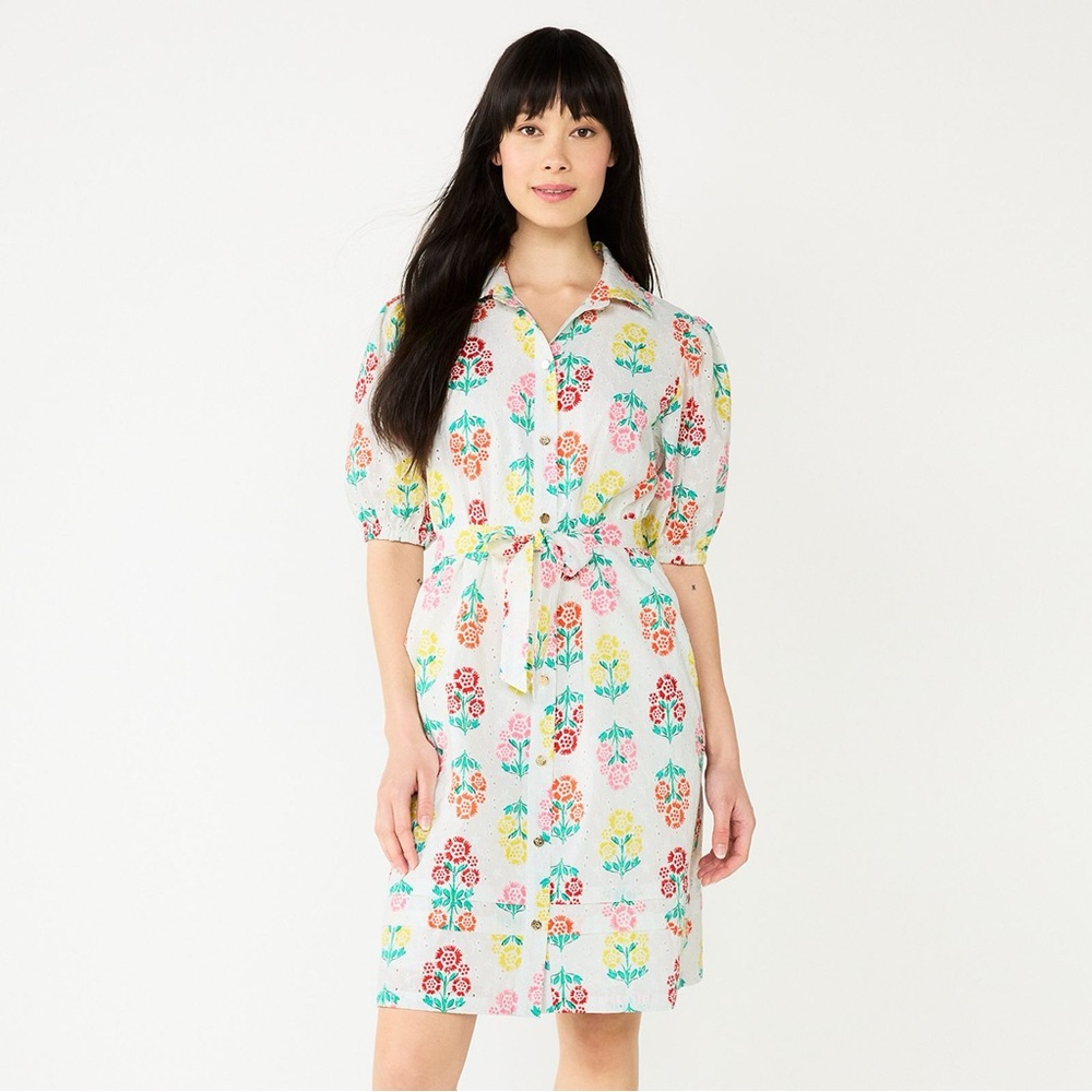 Draper James short sleeve shirt dress floral embroidery and eyelet details XL